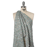 Polyester Tweed with Sequins and Beads - Mint Green, Copper and Gray Abstract over Plaid
