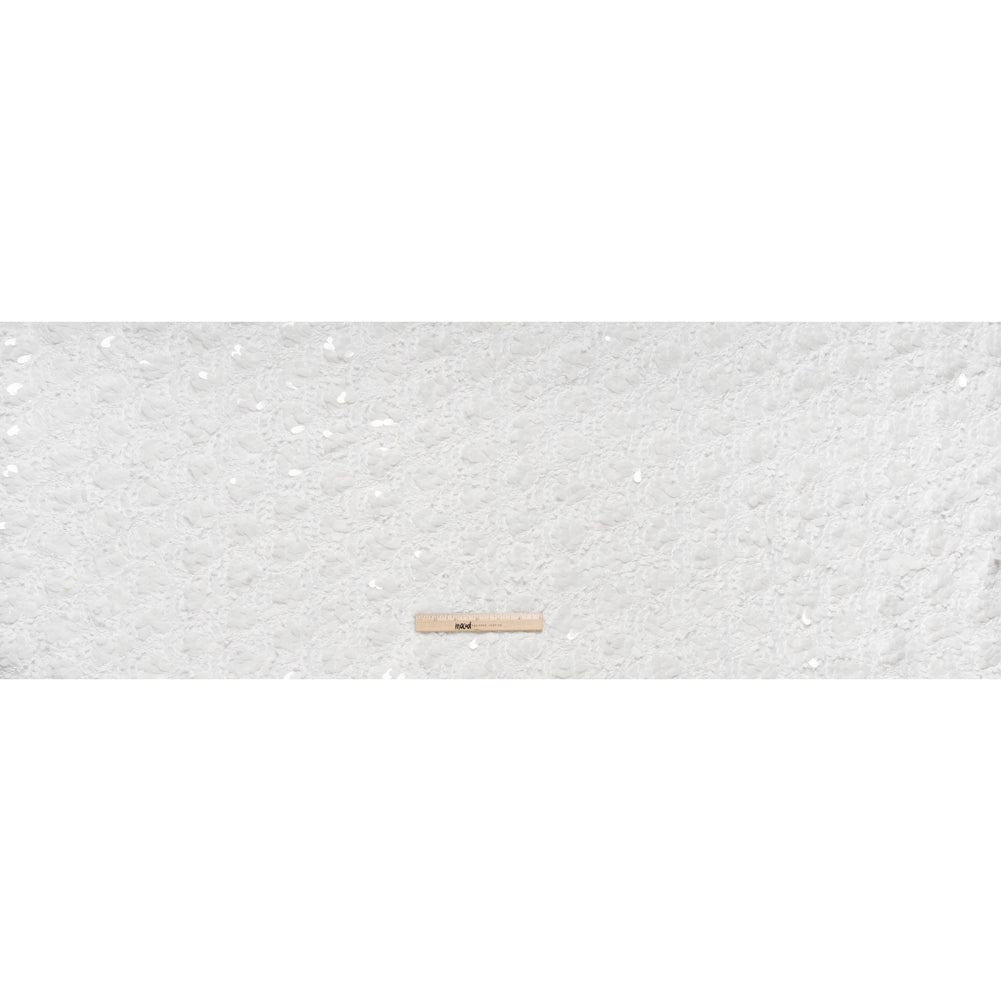 Fuzzy Tweed with Fabric Appliques and Oval Paillette Sequins - White Vines
