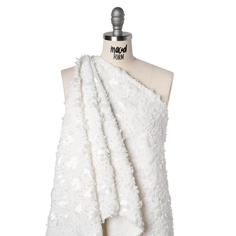 Fuzzy Tweed with Fabric Appliques and Oval Paillette Sequins - White Vines