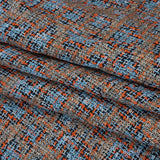 Polyester Tweed with Sequins - Sky Blue, Orange and Navy Plaid with Gold and Sky Blue Sequined Animal Spots