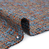 Polyester Tweed with Sequins - Sky Blue, Orange and Navy Plaid with Gold and Sky Blue Sequined Animal Spots