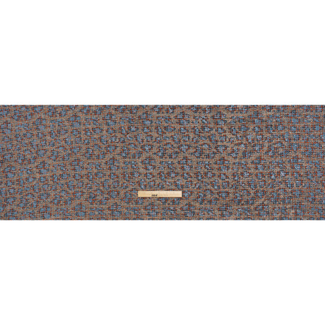 Polyester Tweed with Sequins - Sky Blue, Orange and Navy Plaid with Gold and Sky Blue Sequined Animal Spots