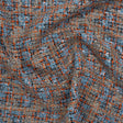 Polyester Tweed with Sequins - Sky Blue, Orange and Navy Plaid with Gold and Sky Blue Sequined Animal Spots