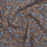 Polyester Tweed with Sequins - Sky Blue, Orange and Navy Plaid with Gold and Sky Blue Sequined Animal Spots