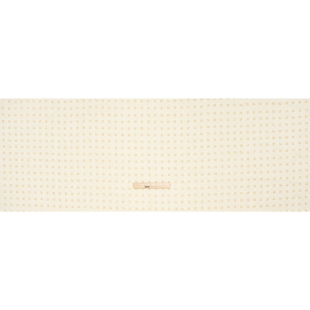 Embellished Acrylic and Wool Tweed with Backing - Off-White Tweed with Pearl and Gold Beaded Tiny Flower Grid