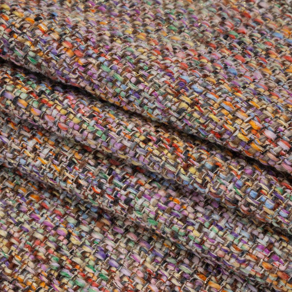 Polyester Tweed Woven - Rainbow and Metallic Gold Mottle