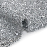 Metallic Embellished Tweed - Bright Silver with Sequins and Eyelash Fringe