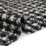 Sequined Polyester Blend Tweed - Black and White Plaid with Gold Accents