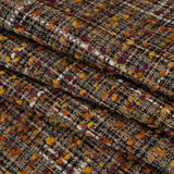Polyester Tweed with Mini Pom Poms - Dark Brown, Yellow Ochre and Burgundy Tweed