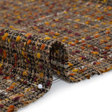 Polyester Tweed with Mini Pom Poms - Dark Brown, Yellow Ochre and Burgundy Tweed