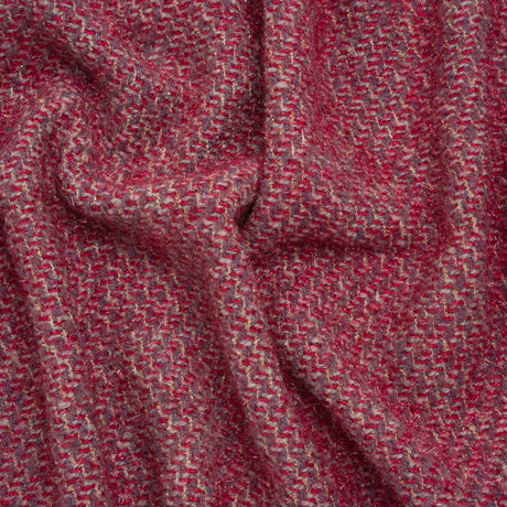 Polyester Twill Tweed with Metallic Eyelash Fringe - Magenta, Warm Purple and Gold