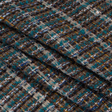 Polyester Tweed with Baby Sequins - Teal, Blue and Brown Plaid