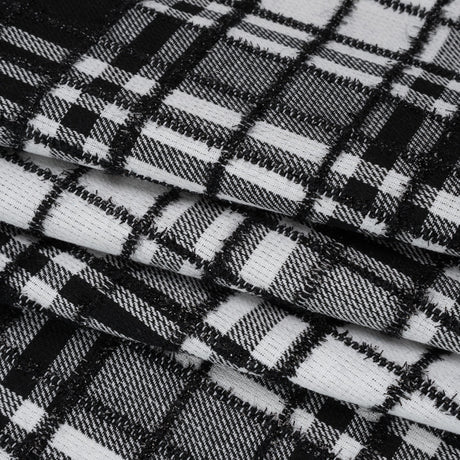 Polyester Blend Twill Tweed with Eyelash Fringe - Black and White Plaid