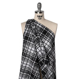 Polyester Blend Twill Tweed with Eyelash Fringe - Black and White Plaid