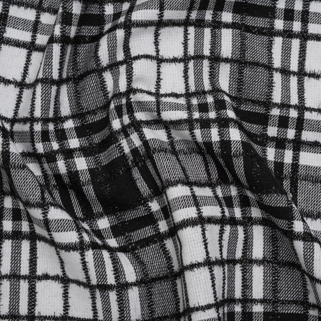 Polyester Blend Twill Tweed with Eyelash Fringe - Black and White Plaid
