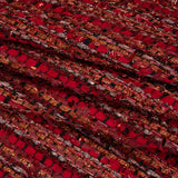 Metallic Polyester Tweed with Eyelash Fringe - Ruby Red and Burnt Orange Stripes