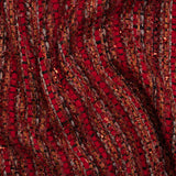 Metallic Polyester Tweed with Eyelash Fringe - Ruby Red and Burnt Orange Stripes