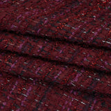 Polyester and Wool Blend Tweed with Eyelash Fringe - Burgundy, Fuchsia and Black