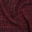 Polyester and Wool Blend Tweed with Eyelash Fringe - Burgundy, Fuchsia and Black