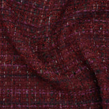 Polyester and Wool Blend Tweed with Eyelash Fringe - Burgundy, Fuchsia and Black