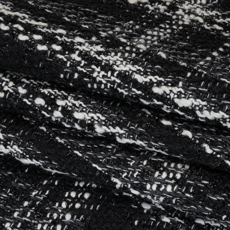 Metallic Polyester and Cotton Twill Tweed - Black and White Plaid