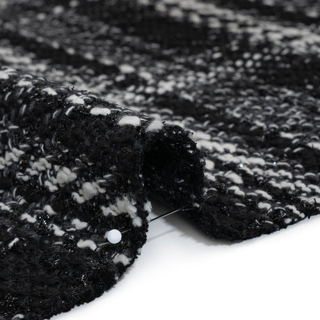 Metallic Polyester and Cotton Twill Tweed - Black and White Plaid