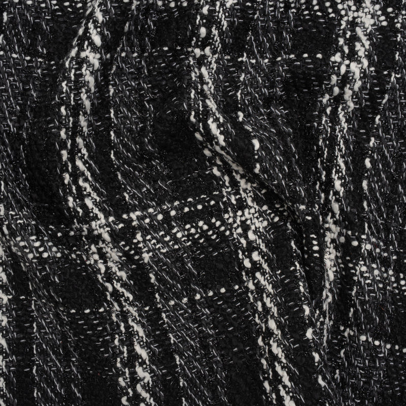 Metallic Polyester and Cotton Twill Tweed - Black and White Plaid