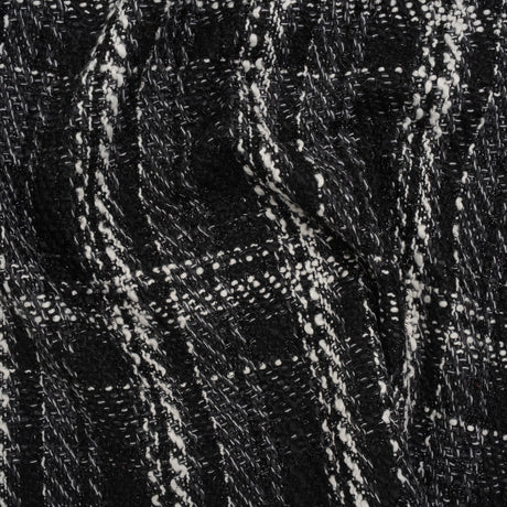 Metallic Polyester and Cotton Twill Tweed - Black and White Plaid