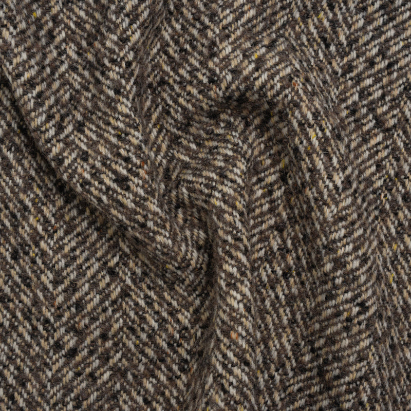 Polyester and Wool Blend Tweed - Tan, Beige and Black Herringbone
