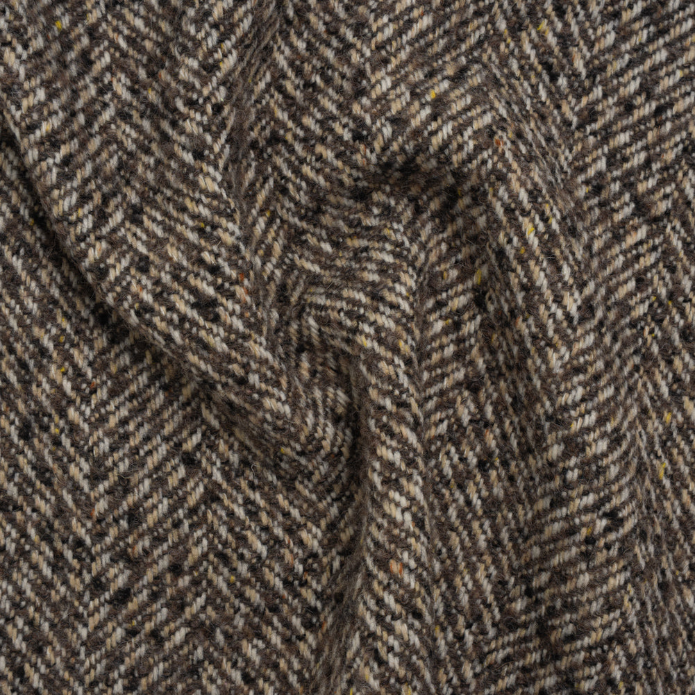 Polyester and Wool Blend Tweed - Tan, Beige and Black Herringbone