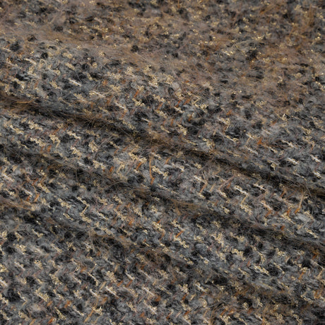Fuzzy Polyester and Wool Blend Woven Metallic Tweed - Tan, Gray and Gold