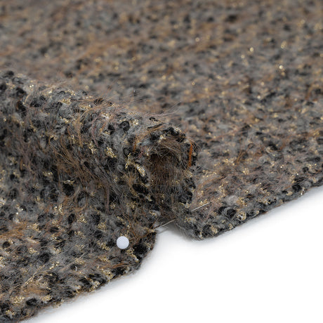 Fuzzy Polyester and Wool Blend Woven Metallic Tweed - Tan, Gray and Gold