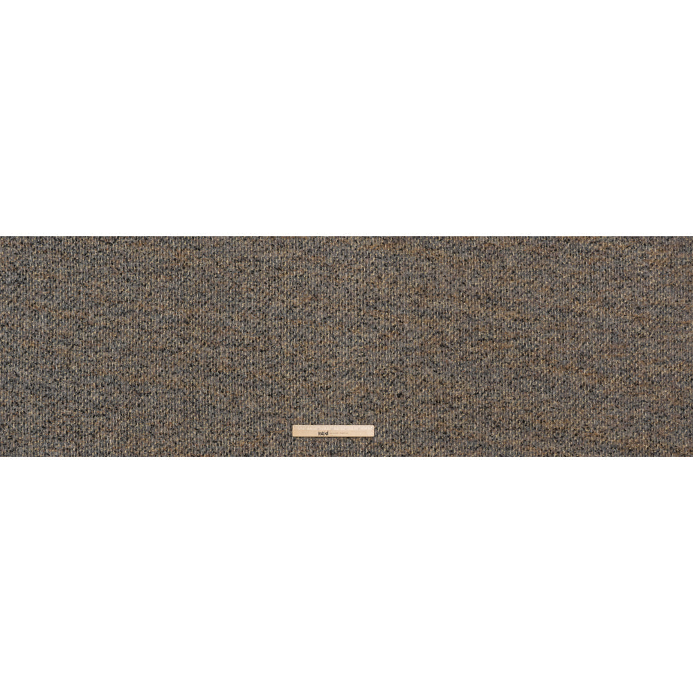 Fuzzy Polyester and Wool Blend Woven Metallic Tweed - Tan, Gray and Gold