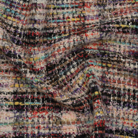 Textural Wool Blend Tweed with Metallic Accents - Black, White and Rainbow Plaid