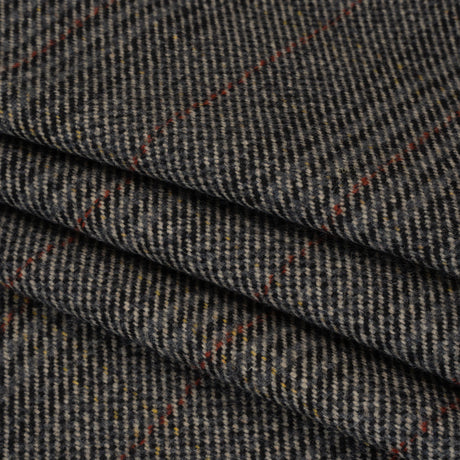 Wool Blend Twill Tweed - Black, Gray and Red Subtle Stripes