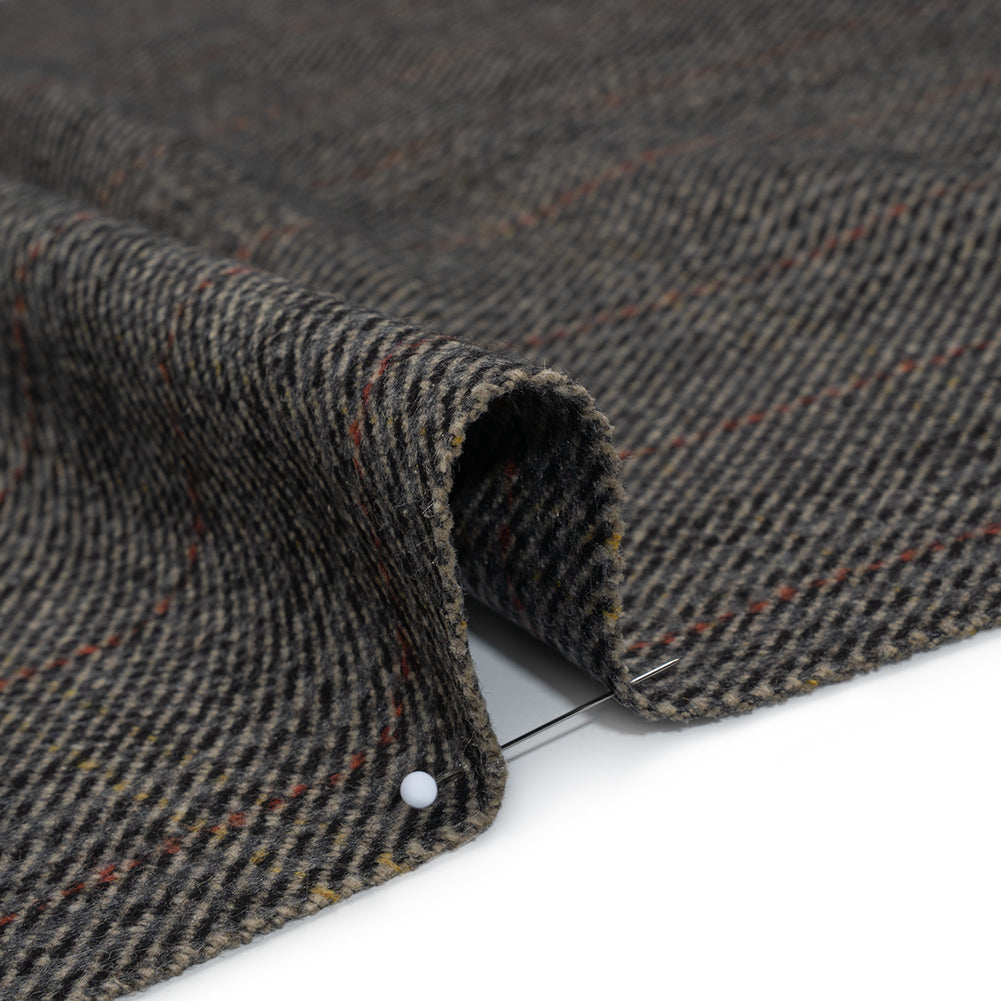 Wool Blend Twill Tweed - Black, Gray and Red Subtle Stripes