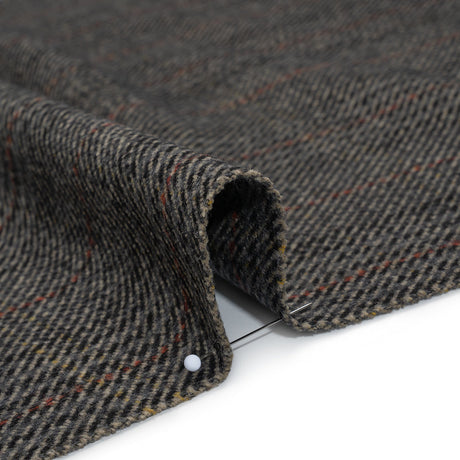 Wool Blend Twill Tweed - Black, Gray and Red Subtle Stripes
