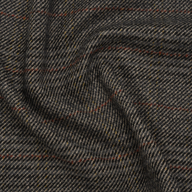 Wool Blend Twill Tweed - Black, Gray and Red Subtle Stripes