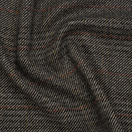 Wool Blend Twill Tweed - Black, Gray and Red Subtle Stripes