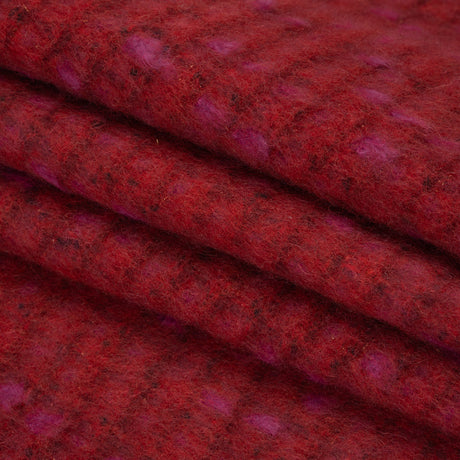 Brushed Wool Blend Tweed - Red, Burgundy and Fuchsia Plaid