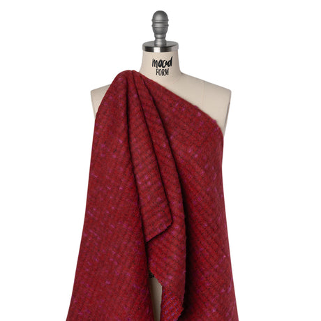 Brushed Wool Blend Tweed - Red, Burgundy and Fuchsia Plaid