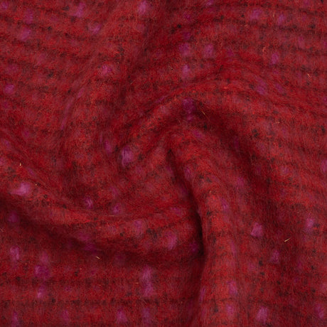 Brushed Wool Blend Tweed - Red, Burgundy and Fuchsia Plaid