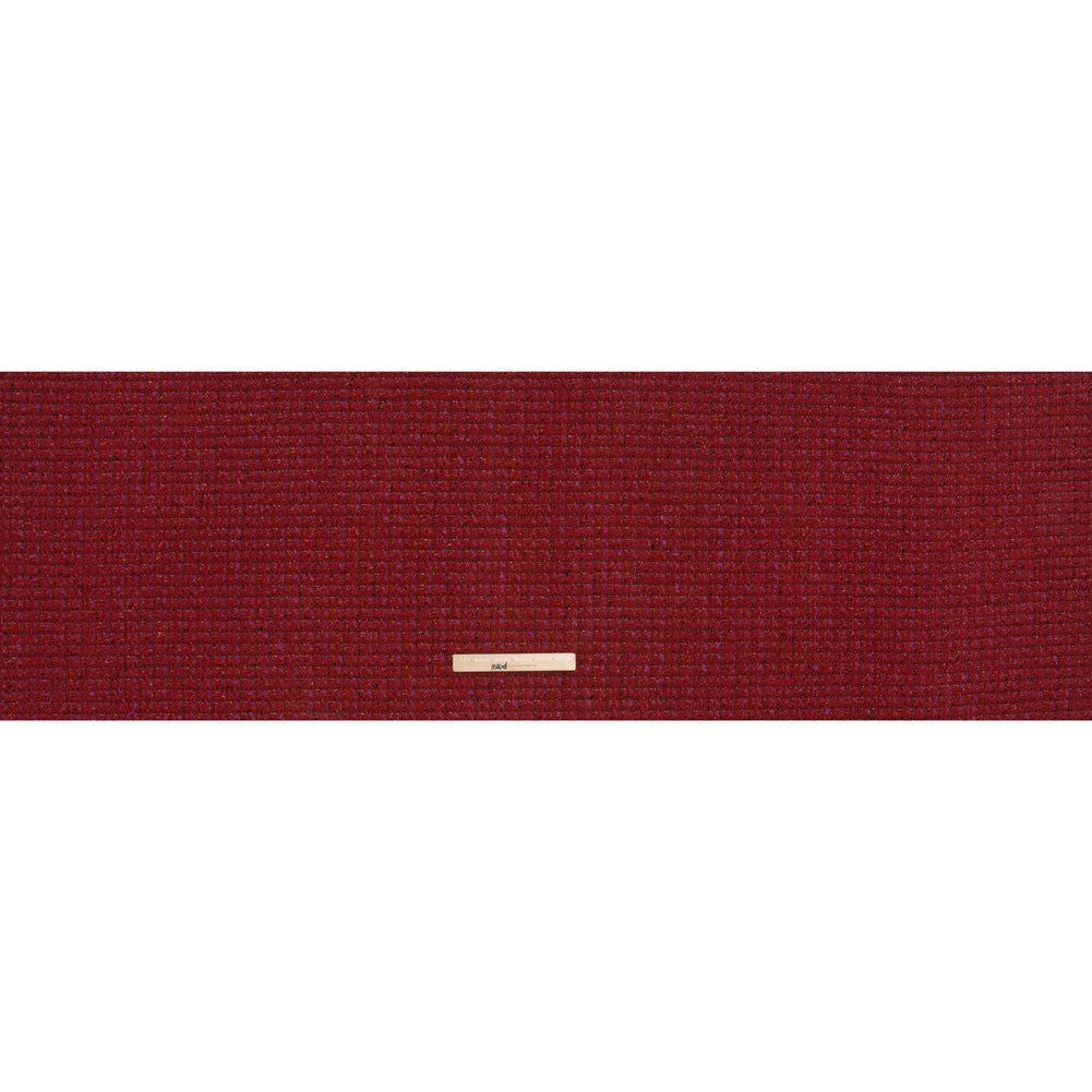 Wool Blend Tweed with Metallic Gold Accents - Red, Burgundy and Fuchsia Plaid