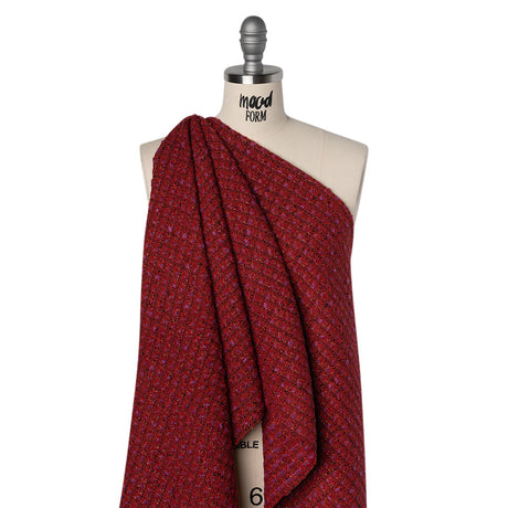 Wool Blend Tweed with Metallic Gold Accents - Red, Burgundy and Fuchsia Plaid