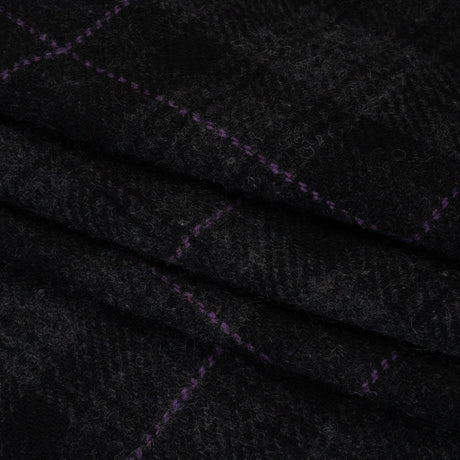 Wool Blend Twill Tweed - Black, Gray and Purple Plaid