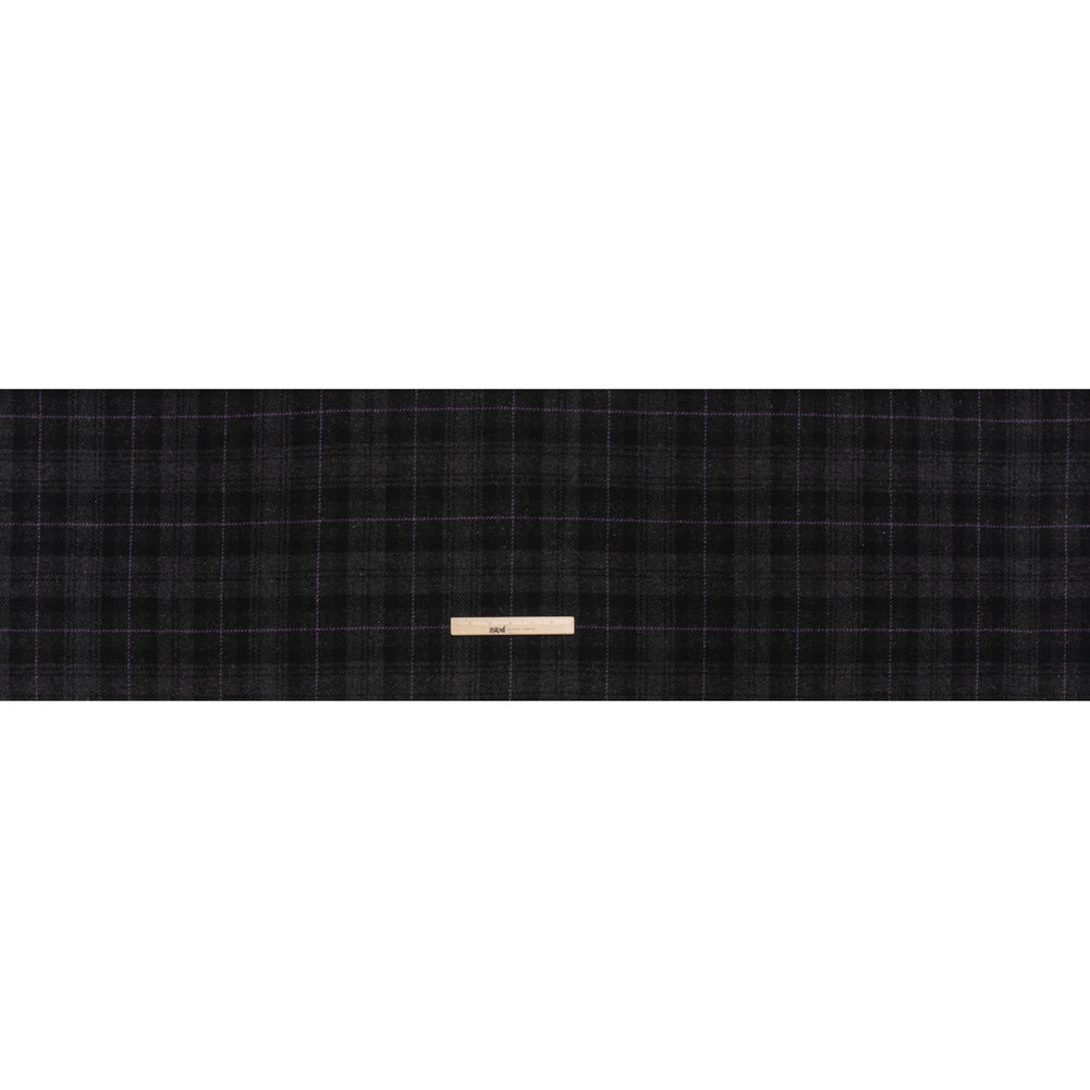 Wool Blend Twill Tweed - Black, Gray and Purple Plaid
