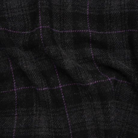 Wool Blend Twill Tweed - Black, Gray and Purple Plaid