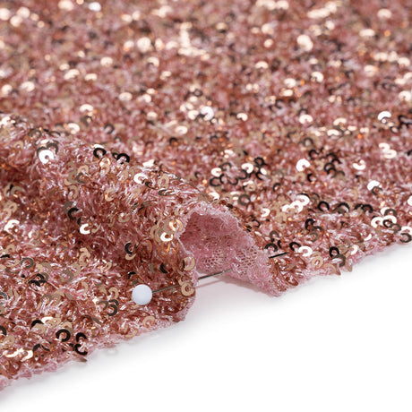 Recycled Polyester All-Over Circular Baby Sequins on Stretch Mesh - Pink - Divine Collection