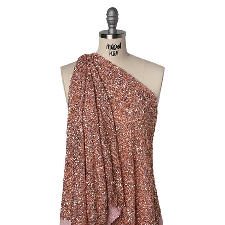 Recycled Polyester All-Over Circular Baby Sequins on Stretch Mesh - Pink - Divine Collection