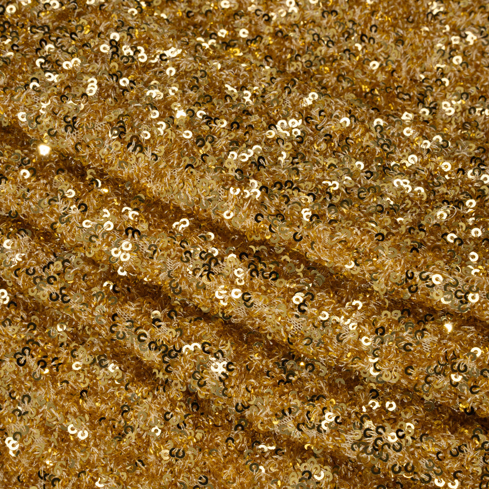 Recycled Polyester All-Over Circular Baby Sequins on Stretch Mesh - Gold - Divine Collection